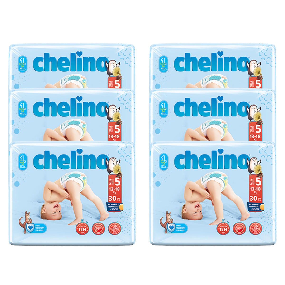 Embalagem de 6 Fraldas T5 Pasitos (13-18 kg) 30 unidades, Chelino
