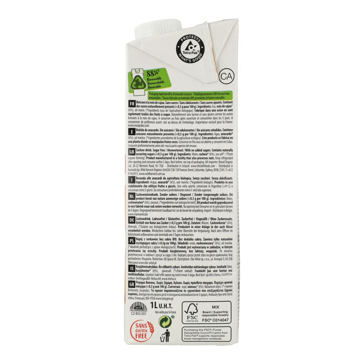 Bebida Vegetal de Caju Nature Bio Ecomil 1 L