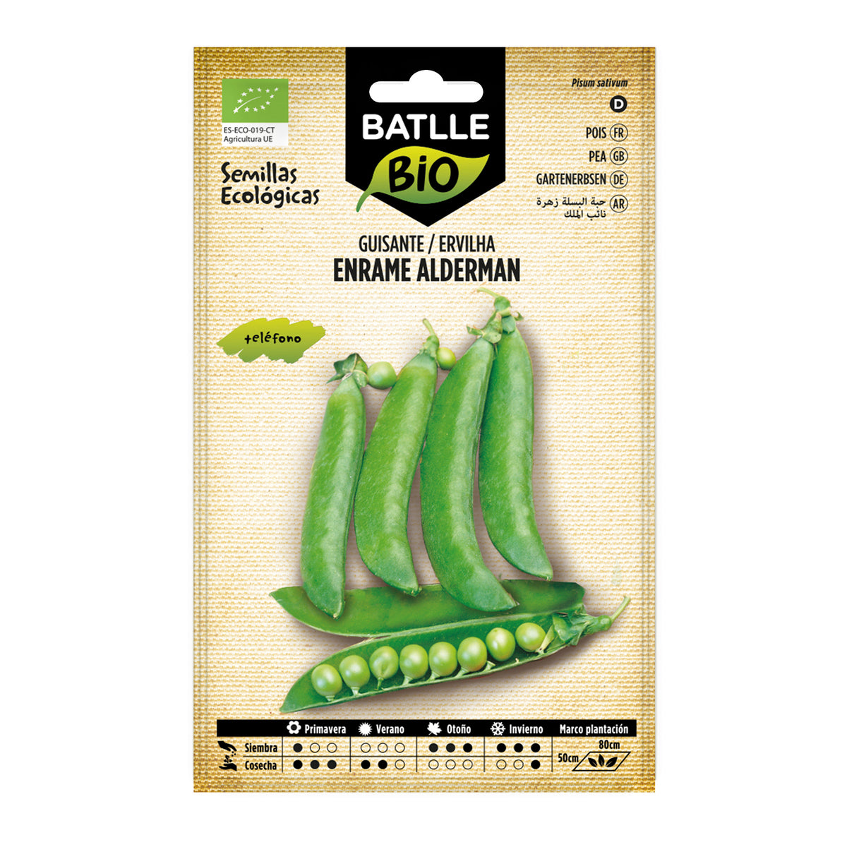 Sementes de ervilha Alderman orgânicas Batlle, 1/2 cacho
