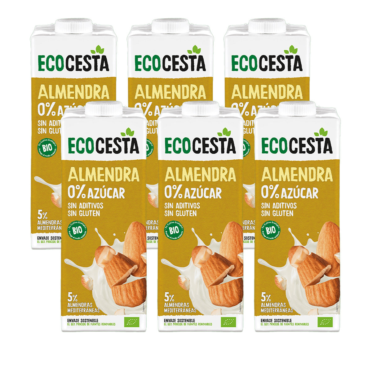 Embalagem de 6 x Bebida Vegetal de Amêndoa Biológica 0% Açúcar, 1L Ecocesta