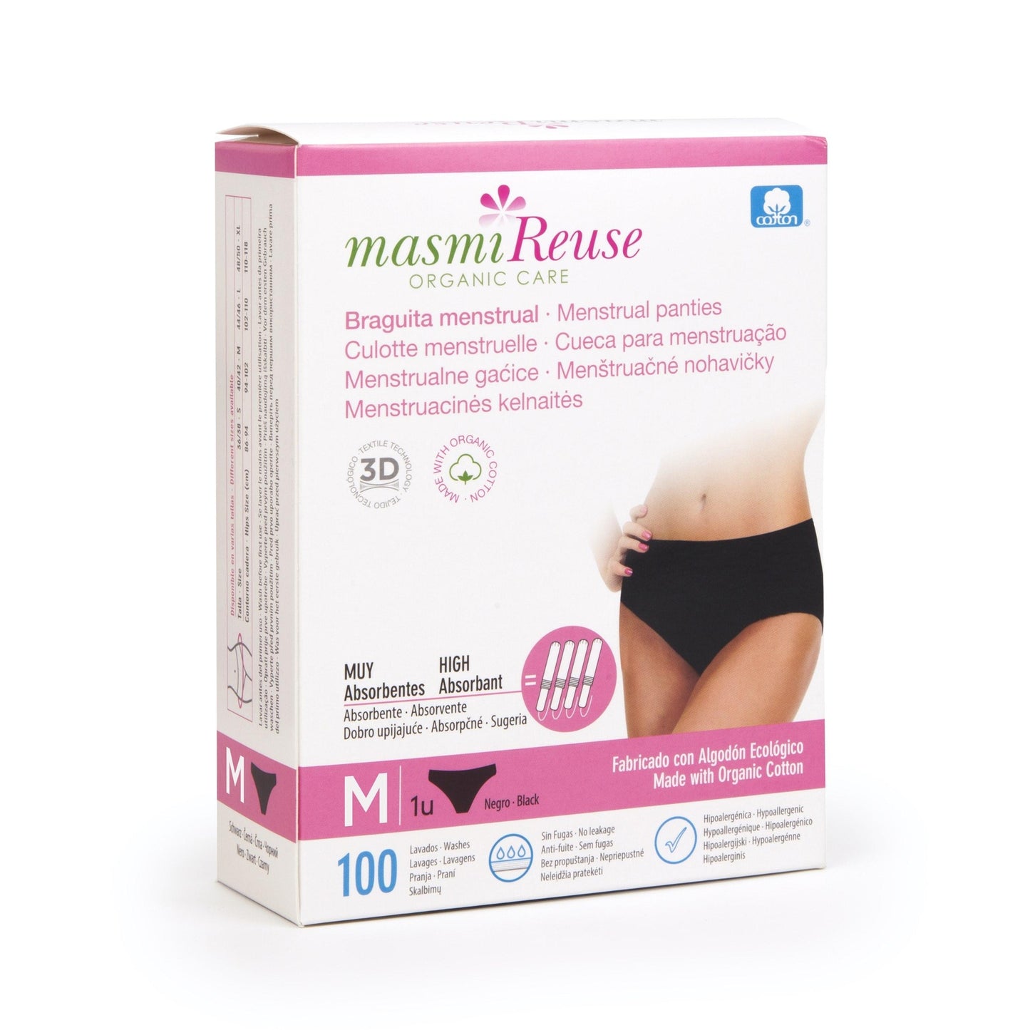 Cueca menstrual Masmi de algodão orgânico, tamanho S