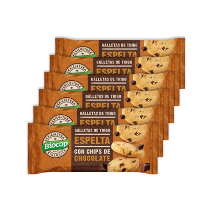 Embalagem de 6 bolachas de espelta Biocop com pepitas de chocolate 32 g