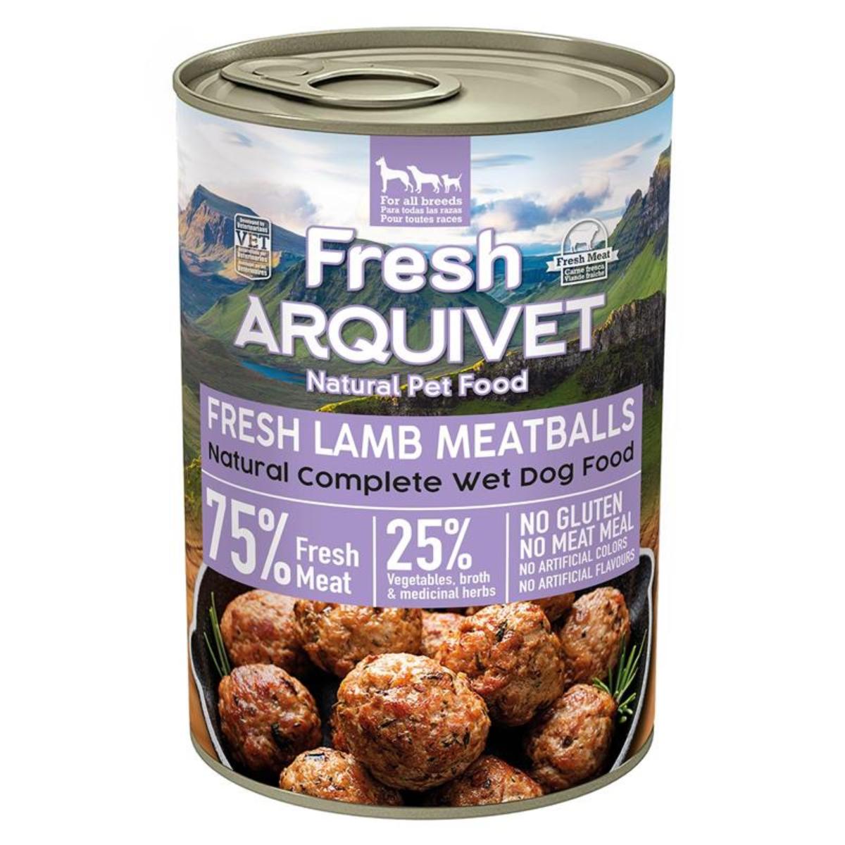 Almôndegas de Cordeiro Fresco Arquivet 400g Ração húmida para cães com cordeiro, cenoura e batata-doce