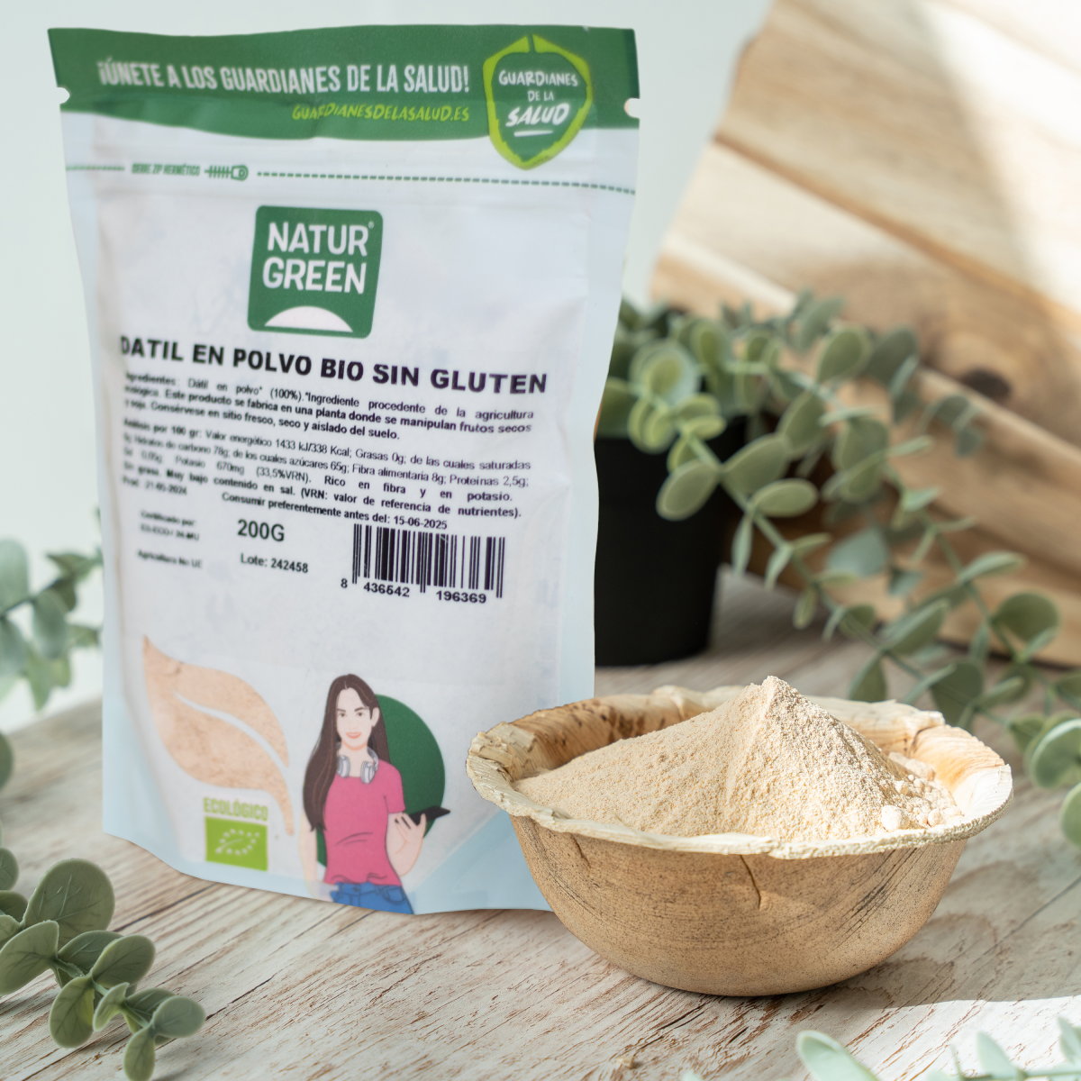 Pó de tâmaras biológico sem glúten NaturGreen 200g