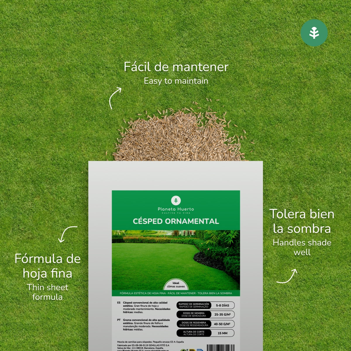 Sementes de Relva Ornamental Planeta Huerto 1 kg
