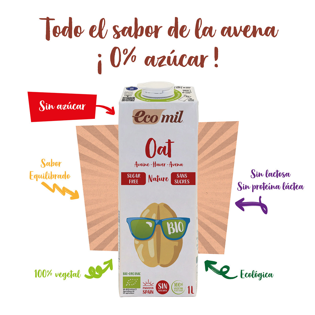 Bebida de Aveia Biológica Sem Açúcar ECOMIL 1 L