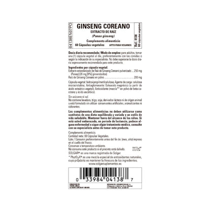Ginseng Coreano, 60 cápsulas vegetais