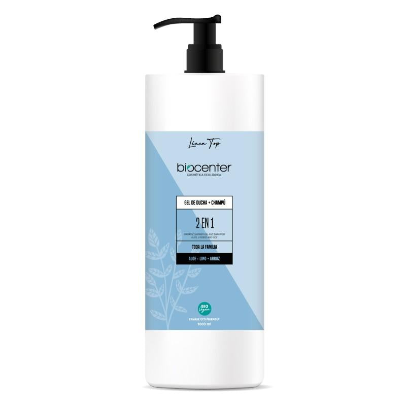 Gel de banho e champô 2 em 1 Bio para toda a família Aloé, linho e arroz Biocenter 1 L