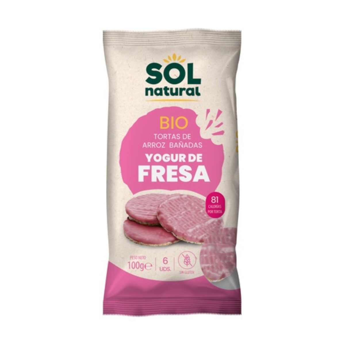 Bolinhos de arroz com iogurte de morango Sol Natural 100 g