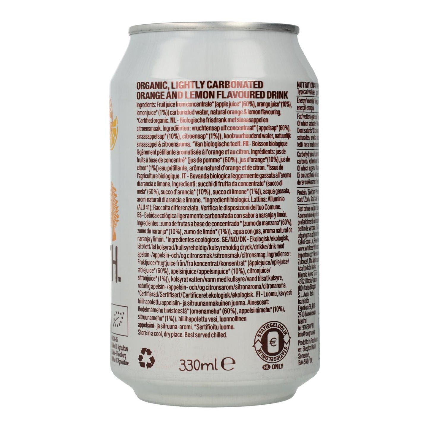 Refrigerante Orgânico de Laranja e Limão Whole Earth 330 ml