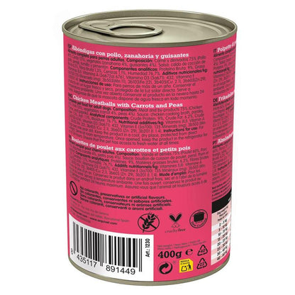 Almôndegas de Frango Fresco Arquivet 400 g Ração húmida para cães com frango, cenoura e ervilha
