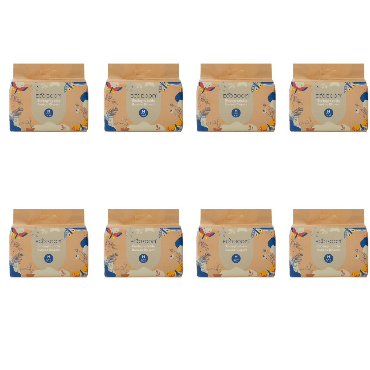 ECOBOOM - Fralda de Bambu Eco Boom. 70% biodegradável, hipoalergénica (tamanho 3/M, 6-10 kg, embalagem de 8 fraldas, total de 256 fraldas)