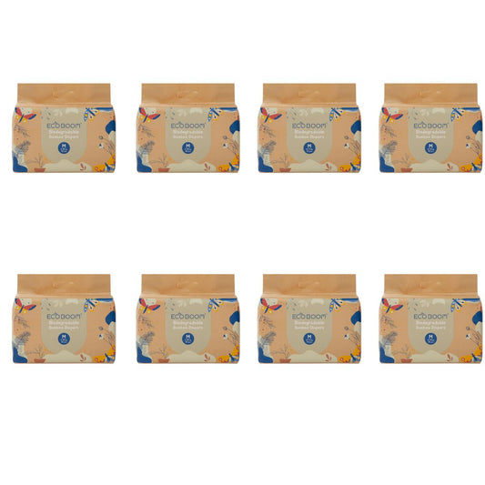 ECOBOOM - Fralda de Bambu Eco Boom. 70% biodegradável, hipoalergénica (tamanho 3/M, 6-10 kg, embalagem de 8 fraldas, total de 256 fraldas)