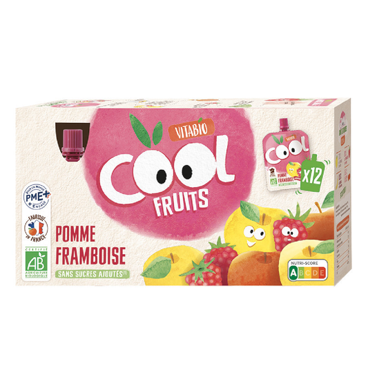 Embalagem 12x Fruta Fresca Maçã Framboesa 12x90g VITABIO