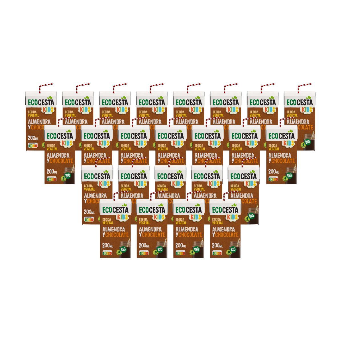 Embalagem de 24 bebidas vegetais biológicas Ecocesta Mini Amêndoa e Chocolate, 200 ml