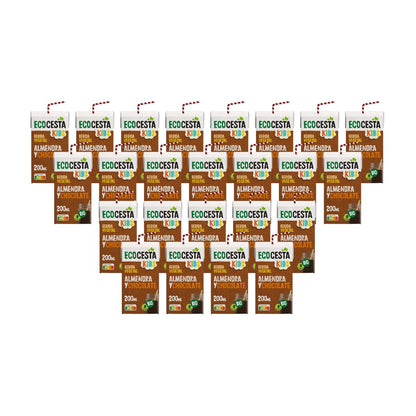 Embalagem de 24 bebidas vegetais biológicas Ecocesta Mini Amêndoa e Chocolate, 200 ml