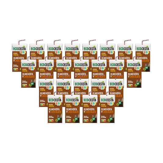 Embalagem de 24 bebidas vegetais biológicas Ecocesta Mini Amêndoa e Chocolate, 200 ml
