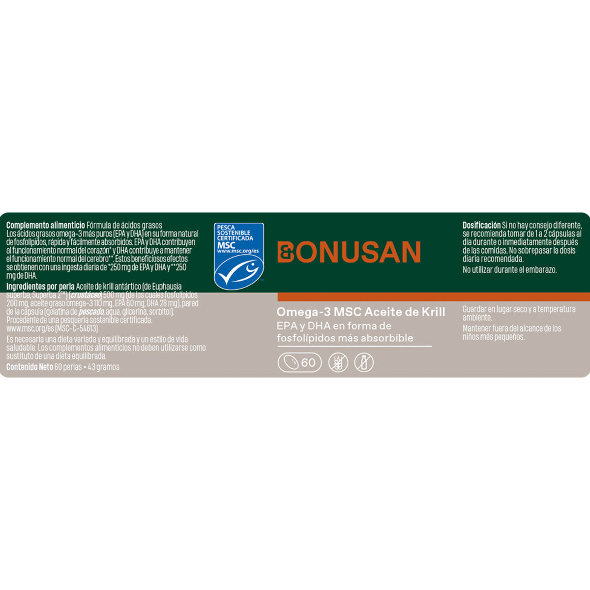 Óleo de Krill Ómega-3 MSC Bonusan 60 pérolas