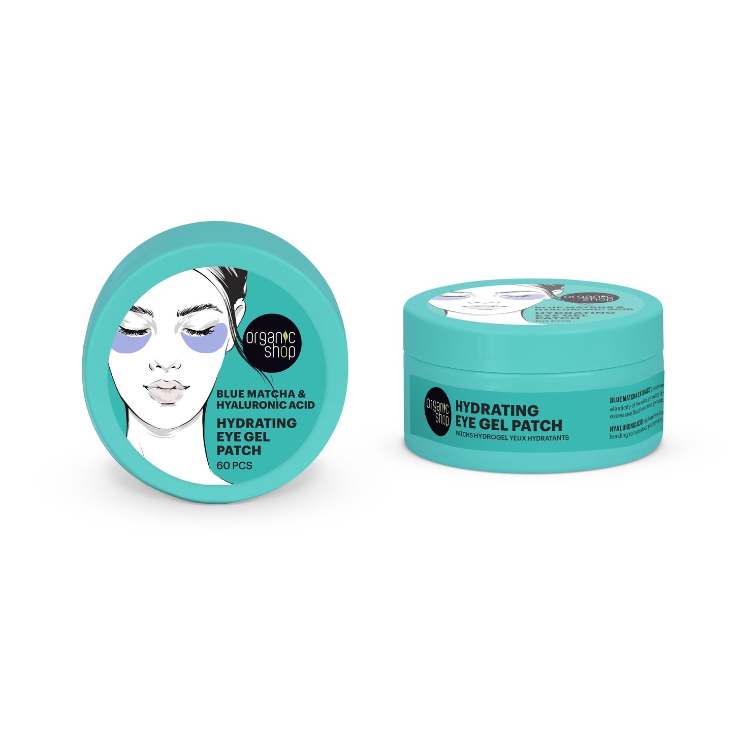Adesivos hidratantes para os olhos com Matcha e colagénio azul da Organic Shop, 60 unidades