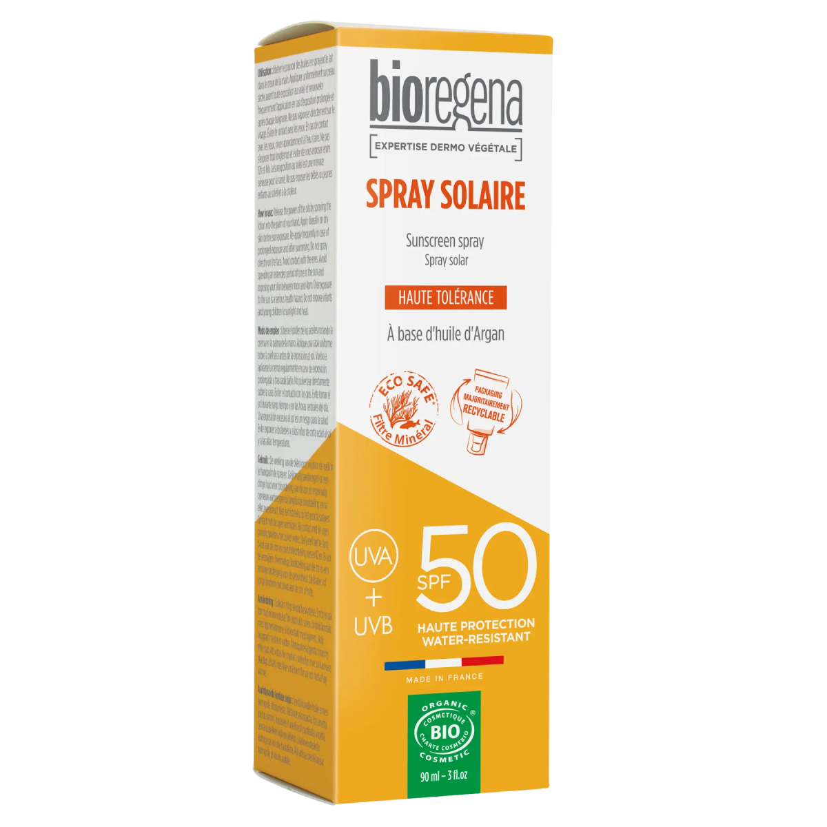 Protetor Solar em Spray Hipoalergénico FPS 50 da Bioregena para Adultos, 90 ml