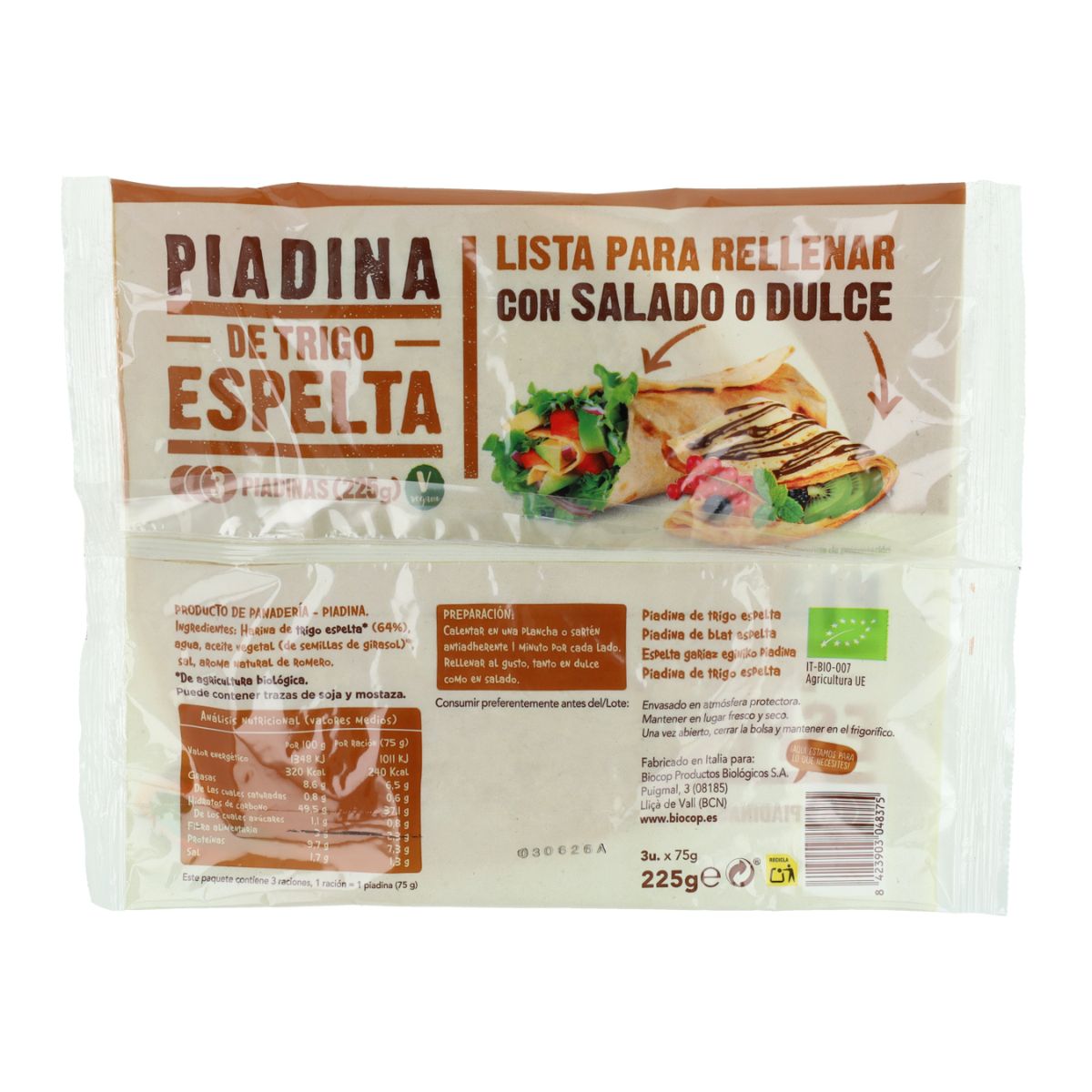 Piadina de Espelta Orgânica Biocop 225 g