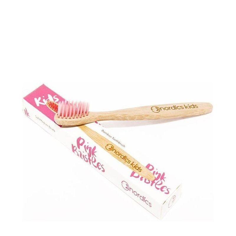 Escova de dentes de bambu rosa Nordics Oral Care para crianças