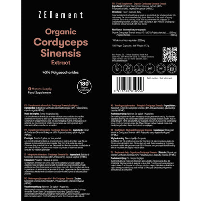Extrato de Cordyceps Sinensis ECO 40% Polissacarídeos Zenement, 180 comprimidos Cordyceps Sinensis Biológico