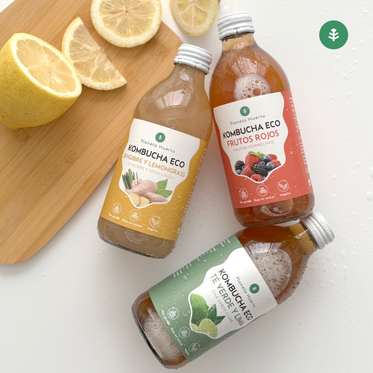 Kombucha ECO chá verde e limão Planeta Huerto 330 ml