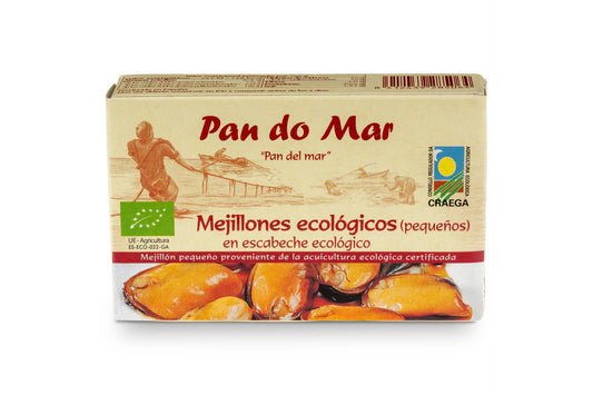 Mejillones ecológicos en escabeche ecológico en Lata Pan do Mar 115g