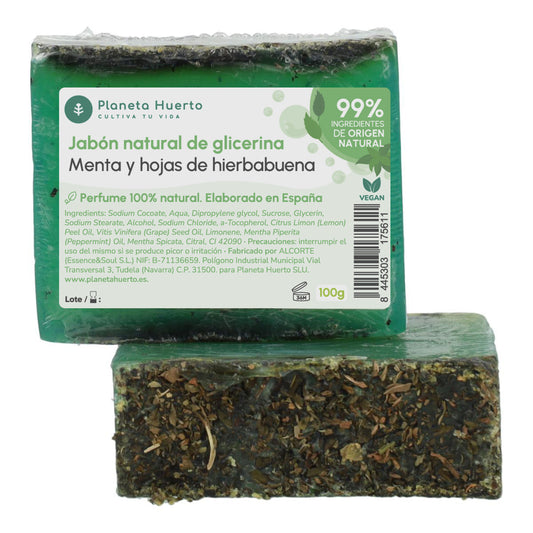 Sabonete natural de glicerina com folhas de hortelã e hortelã, Planeta Huerto, 100 g
