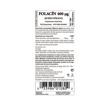 Folacin ácido fólico 250 cápsulas