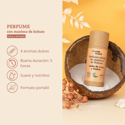 Perfume sólido dulce y afrutado con manteca de kokum Vainilla y Jazmín Comme Avant 20 ml