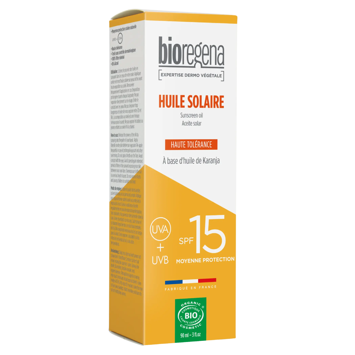 Óleo Solar em Spray Hipoalergénico FPS 15 da Bioregena 90 ml