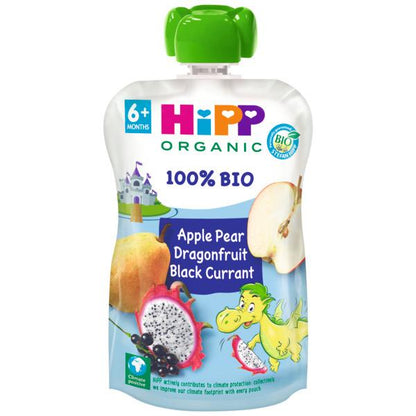 Pack de 6 saquetas Dragon (maçã, pera, pitaia e groselha) Bio HiPP