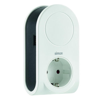 Adaptador com 3 pinos USB e um cabo roll-up + 1 porta USB A + 1 tomada 16A Simon