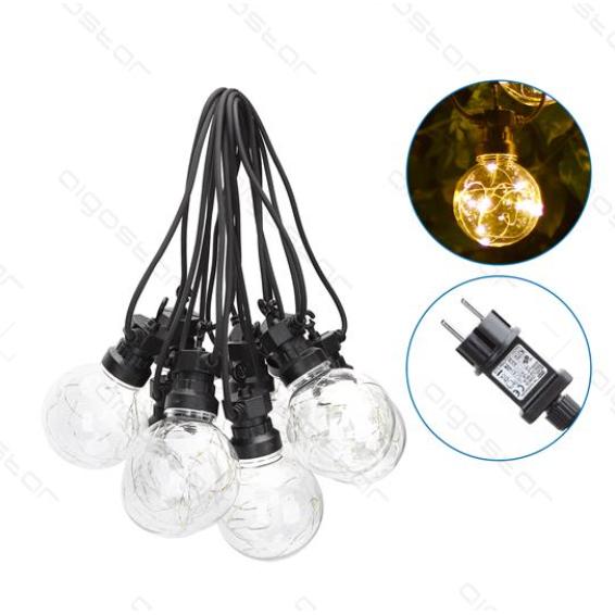Grinalda LED 10 lâmpadas transparentes branco quente 8M para interiores e exteriores